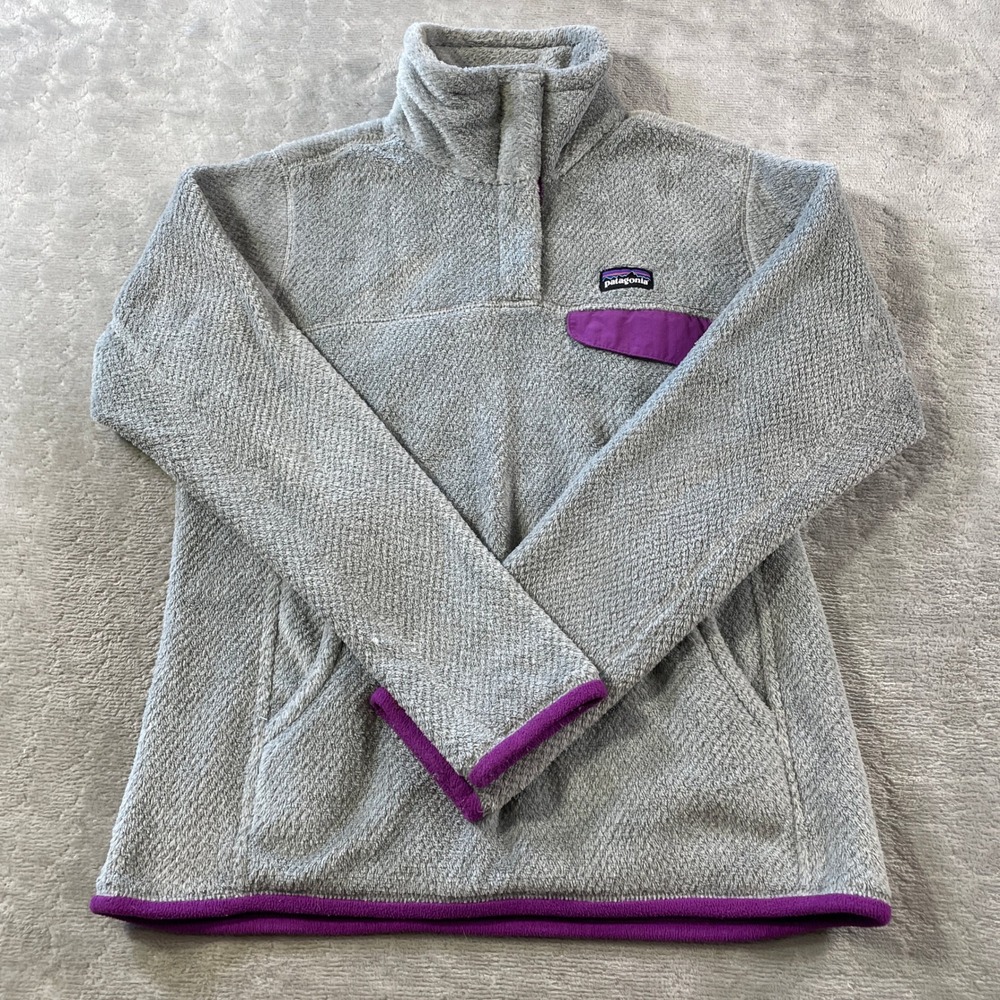 Patagonia Re Tool Snap T Pullover Womens Small Gray Purple Fleece Fall School